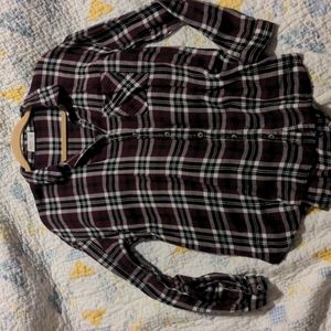 Purple maroon plaid long sleeve flannel Maurice's medium great condition